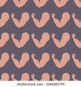 Flex arm bodybuilder with big muscles seamless pattern.