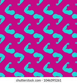 Flex arm bodybuilder with big muscles seamless pattern.