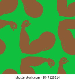 Flex arm bodybuilder with big muscles seamless pattern.