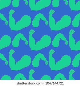 Flex arm bodybuilder with big muscles seamless pattern.