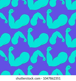 Flex arm bodybuilder with big muscles seamless pattern.