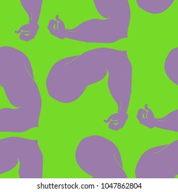 Flex arm bodybuilder with big muscles seamless pattern.