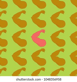 Flex arm bodybuilder with big muscles seamless pattern.