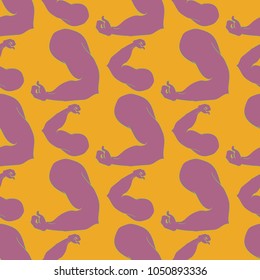 Flex arm bodybuilder with big muscles seamless pattern.