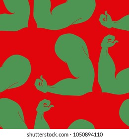 Flex arm bodybuilder with big muscles seamless pattern.
