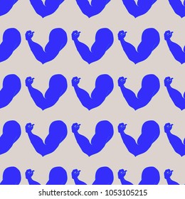Flex arm bodybuilder with big muscles seamless pattern.