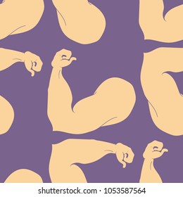 Flex arm bodybuilder with big muscles seamless pattern.