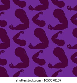 Flex arm bodybuilder with big muscles seamless pattern.