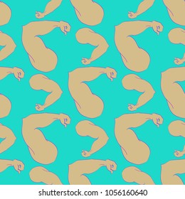 Flex arm bodybuilder with big muscles seamless pattern.