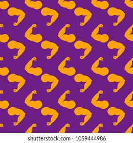Flex arm bodybuilder with big muscles seamless pattern.