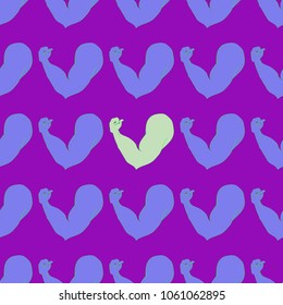 Flex arm bodybuilder with big muscles seamless pattern.