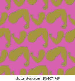 Flex arm bodybuilder with big muscles seamless pattern.