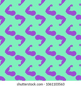 Flex arm bodybuilder with big muscles seamless pattern.