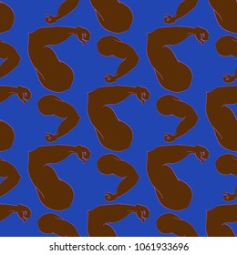 Flex arm bodybuilder with big muscles seamless pattern.