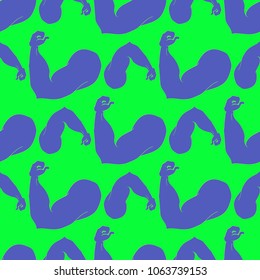 Flex arm bodybuilder with big muscles seamless pattern.