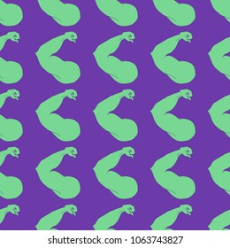 Flex arm bodybuilder with big muscles seamless pattern.