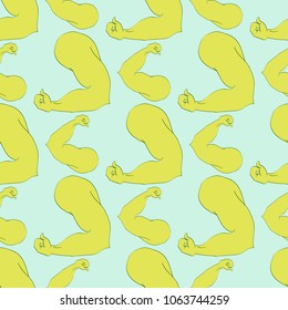 Flex arm bodybuilder with big muscles seamless pattern.