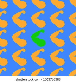 Flex arm bodybuilder with big muscles seamless pattern.