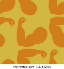 Flex arm bodybuilder with big muscles seamless pattern.