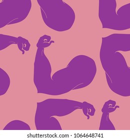 Flex arm bodybuilder with big muscles seamless pattern.