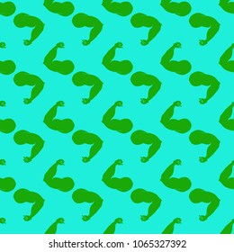 Flex arm bodybuilder with big muscles seamless pattern.
