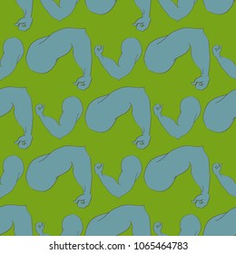 Flex arm bodybuilder with big muscles seamless pattern.