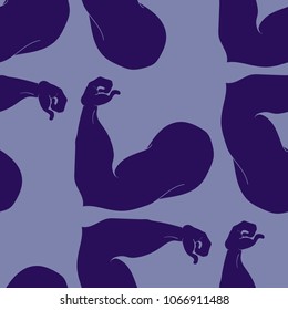 Flex arm bodybuilder with big muscles seamless pattern.