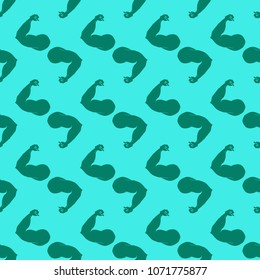 Flex arm bodybuilder with big muscles seamless pattern.