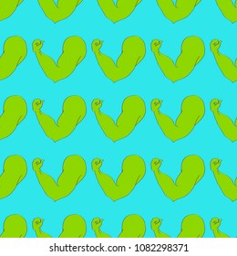 Flex arm bodybuilder with big muscles seamless pattern.