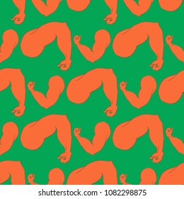 Flex arm bodybuilder with big muscles seamless pattern.