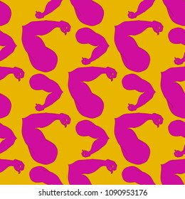 Flex arm bodybuilder with big muscles seamless pattern.
