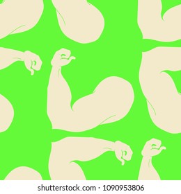 Flex arm bodybuilder with big muscles seamless pattern.