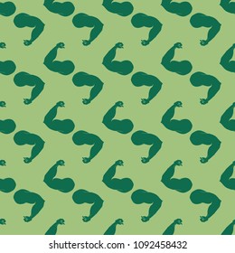 Flex arm bodybuilder with big muscles seamless pattern.