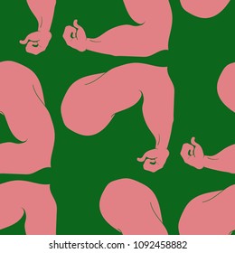 Flex arm bodybuilder with big muscles seamless pattern.