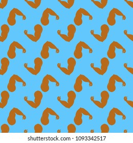 Flex arm bodybuilder with big muscles seamless pattern.