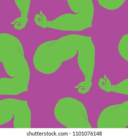 Flex arm bodybuilder with big muscles seamless pattern.