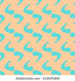 Flex arm bodybuilder with big muscles seamless pattern.