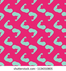 Flex arm bodybuilder with big muscles seamless pattern.