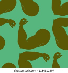 Flex arm bodybuilder with big muscles seamless pattern.