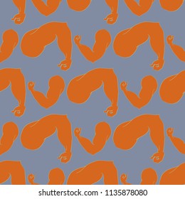 Flex arm bodybuilder with big muscles seamless pattern.