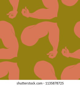 Flex arm bodybuilder with big muscles seamless pattern.