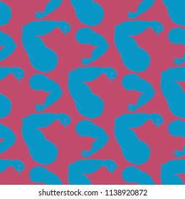 Flex arm bodybuilder with big muscles seamless pattern.