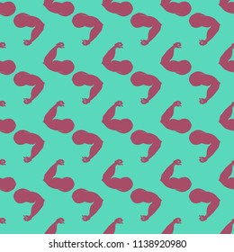 Flex arm bodybuilder with big muscles seamless pattern.