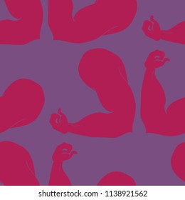 Flex arm bodybuilder with big muscles seamless pattern.