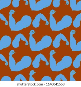 Flex arm bodybuilder with big muscles seamless pattern.
