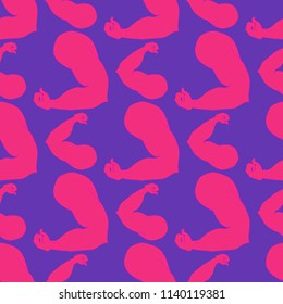 Flex arm bodybuilder with big muscles seamless pattern.