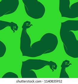 Flex arm bodybuilder with big muscles seamless pattern.