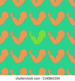 Flex arm bodybuilder with big muscles seamless pattern.