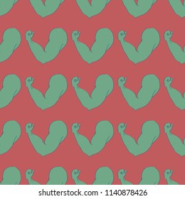 Flex arm bodybuilder with big muscles seamless pattern.
