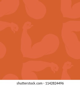 Flex arm bodybuilder with big muscles seamless pattern.